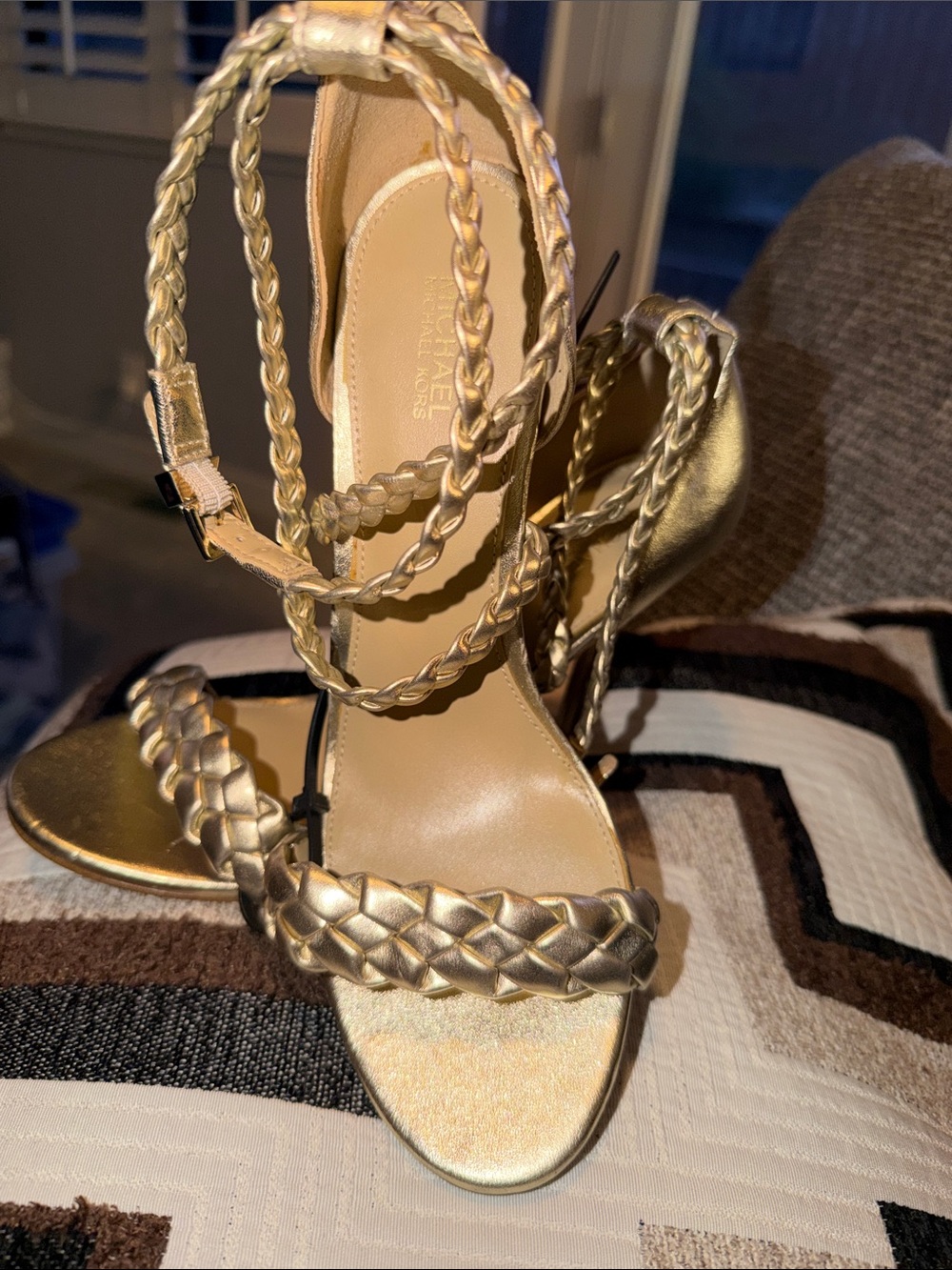 Michael Kors Astrid‎ Metallic Faux Leather Dress Sandals - Pale Gold